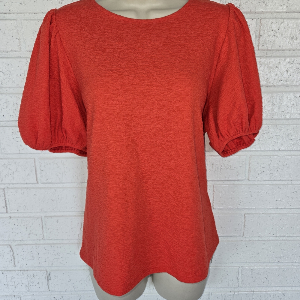 1172 a new day orange Textured Puff Sleeve Blouse